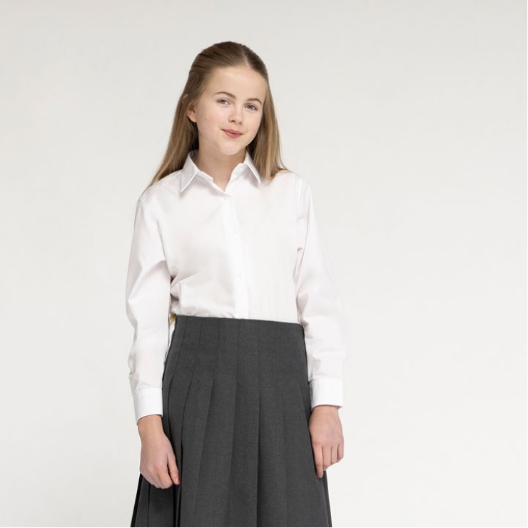 Girls Long Sleeve, Non Iron Eco-Blouse - Twin Pack