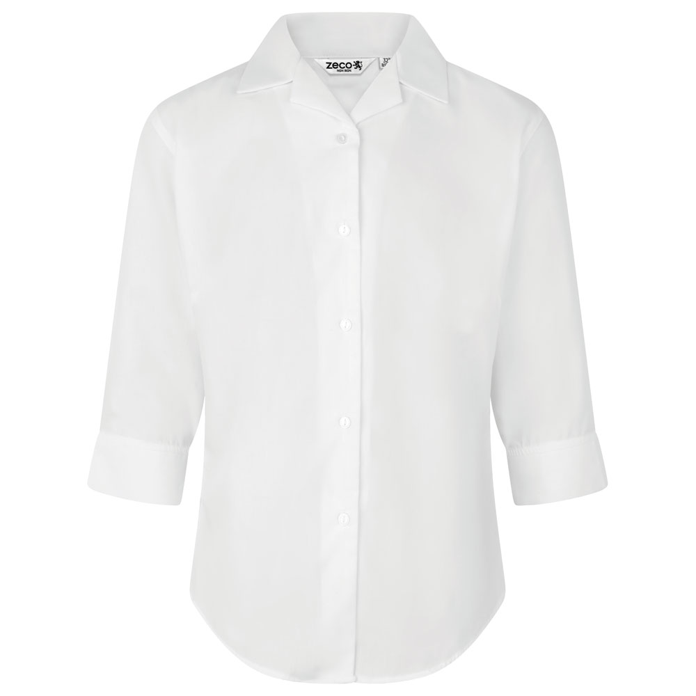 Fitted 3/4 Sleeve, Non Iron Revere Collar Eco-Blouse - Twin Pack