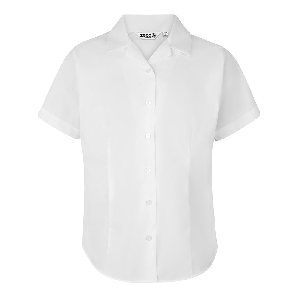 Fitted Short Sleeve, Non Iron Revere Collar Eco-Blouse - Twin Pack