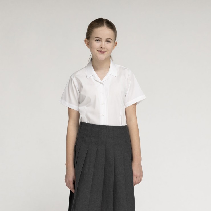 Fitted Short Sleeve, Non Iron Revere Collar Eco-Blouse - Twin Pack